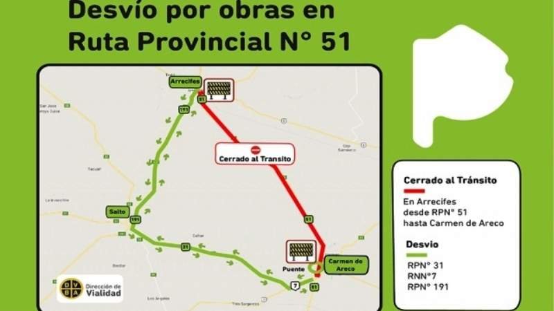 Cerrarán por 45 días la Ruta Provincial Nº 51